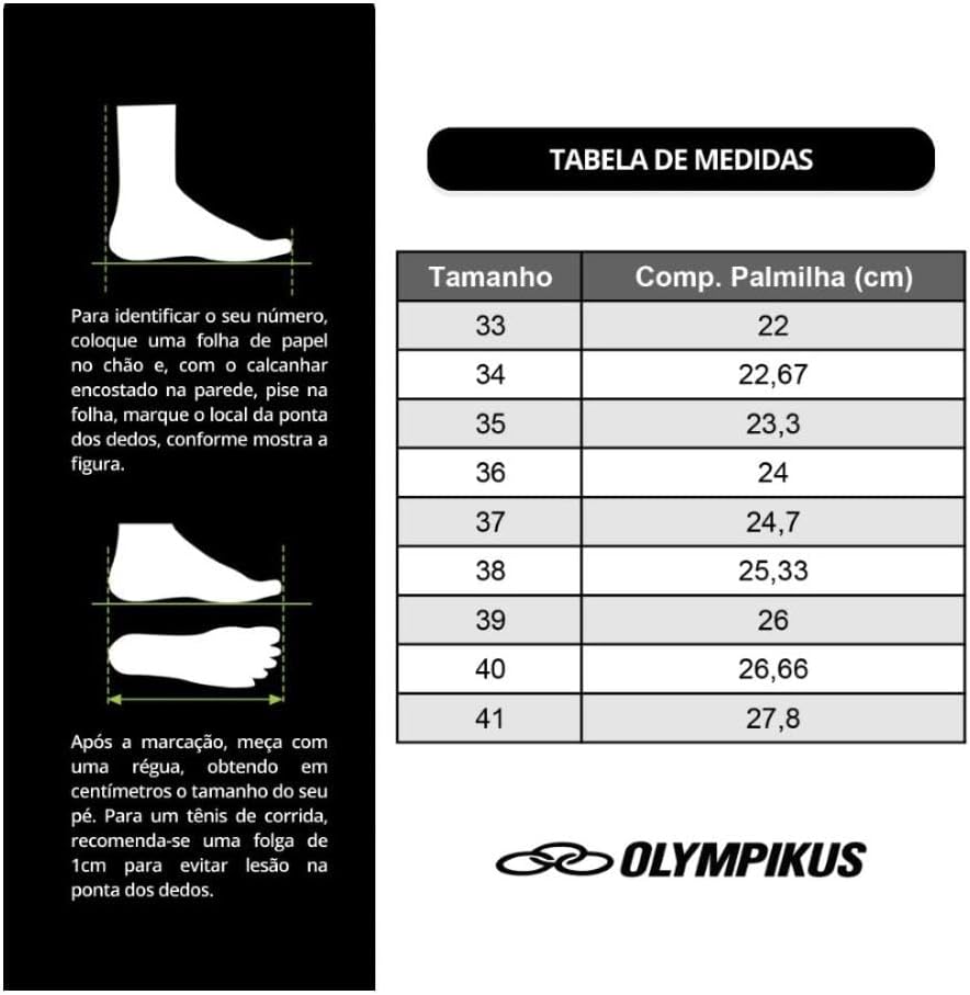 tabela de medidas do tênis