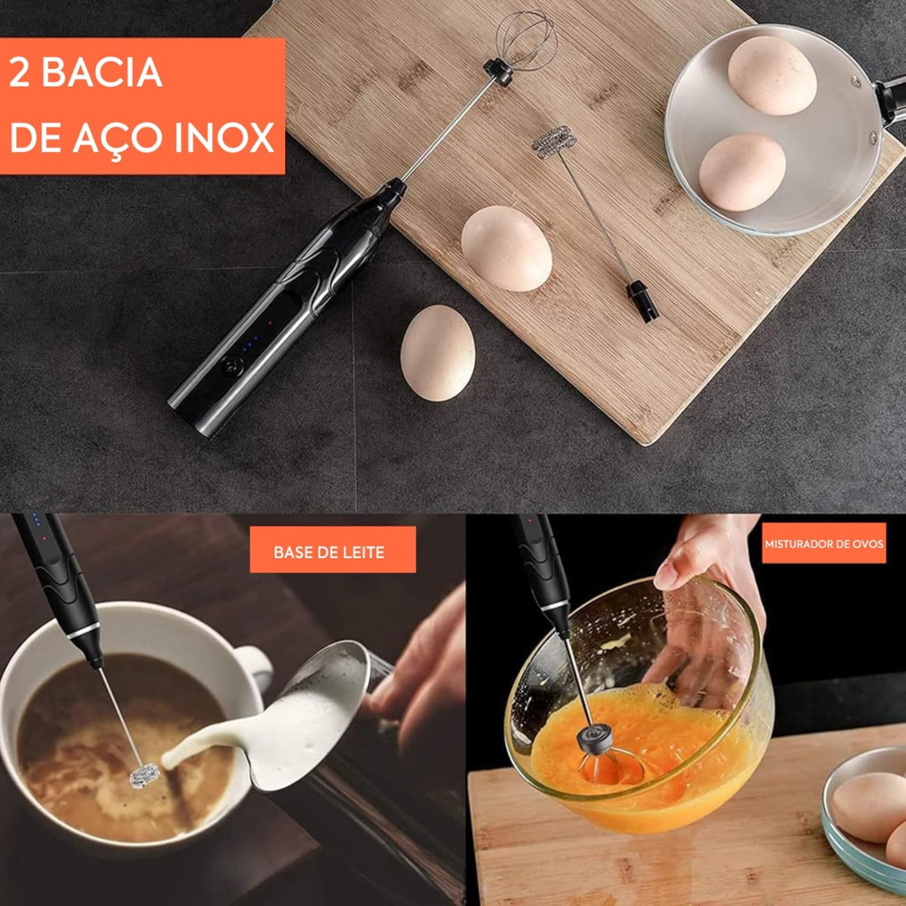 Batedor Espumador de Leite USB Recarregável Cozinha Cafe Ovo