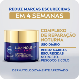 NIVEA Tratamento Facial Complexo de Reparação Noturna Luminous 630 - Proporciona hidratação intensa durante a noite e reduz marcas escurecidas - 50ml